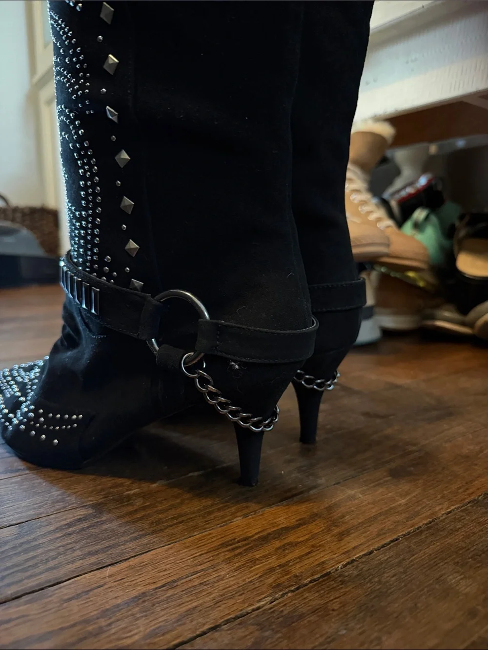 ASHRO Women’s 12M Black Studded Western Cowboy Tall Boots Pointed Toe